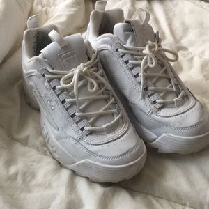 All white FILA Disruptor II